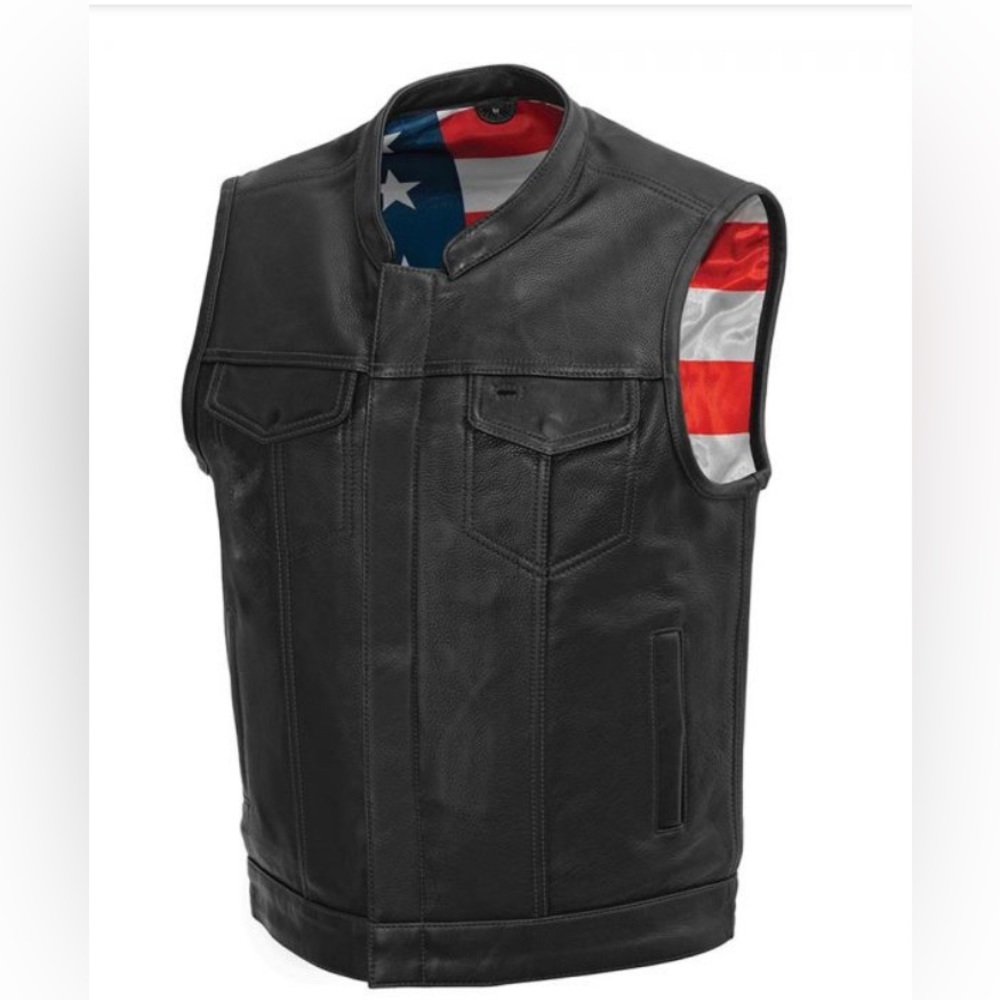 LEATHER CLUB VEST WITH USA FLAG LINER